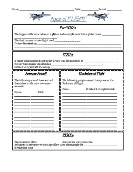 Preview of History of Flight- Guided Notes Worksheet