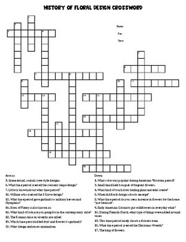 Preview of History of Floral Design Crossword