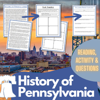 Preview of History of Pennsylvania, Text Tracker, and Comprehension Questions