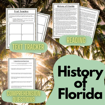 Preview of History of Florida Reading, Text Tracker, and Comprehension Questions