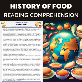 Preview of History of Food Reading Comprehension Passage | Food's History
