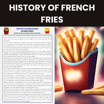 Preview of History of French Fries Reading Comprehension | History of Food