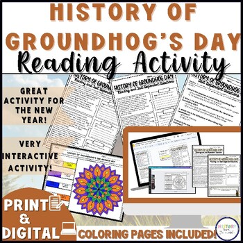 Preview of History of Groundhog's Day|Reading Activity & Mandala Color - Print and Digital