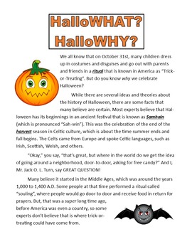 Preview of History of Halloween Articles and Questions