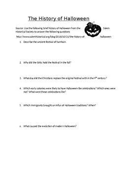 Preview of History of Halloween Assignment