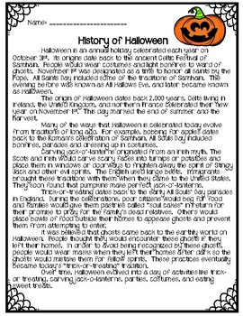 History of Halloween- Finding Main Idea and Details by Kristina's Kabinet