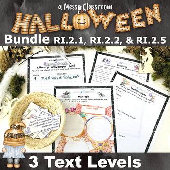 Preview of History of Halloween Nonfiction Reading Bundle RI2.1 RI.2.2 RI.2.5 Leveled Text