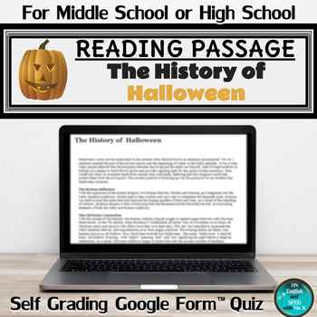 Preview of History of Halloween Reading Comprehension Passage & Quiz | Google Form
