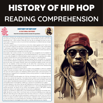 Preview of Hip-Hop Music History Reading Comprehension Worksheet | History of HipHop Music