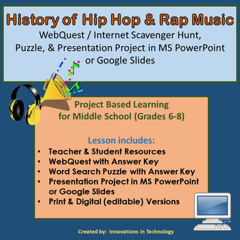 Preview of History of Hip-Hop and Rap Music - WebQuest, Puzzle & Research Project