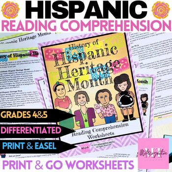 Preview of History of Hispanic Heritage Month Reading Comprehension Worksheets