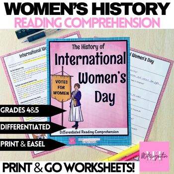 Preview of History of International Women's Day Reading Comprehension Worksheets