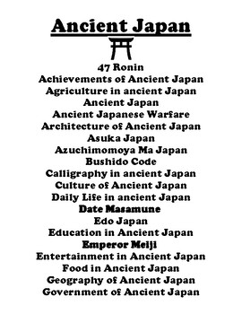 Preview of History of Japan 3-2-1 Summary Assignment Packet (61 Topics)