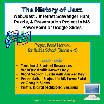 Preview of History of Jazz WebQuest and Presentation Project | Distance Learning