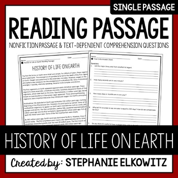 Preview of History of Life on Earth Reading Passage | Printable & Digital