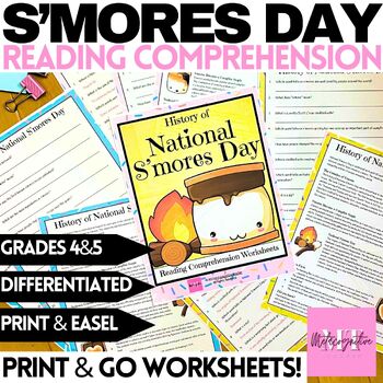 Preview of History of National S'mores Day Reading Comprehension Worksheets