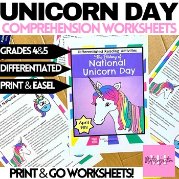 Preview of History of National Unicorn Day Reading Comprehension Worksheets