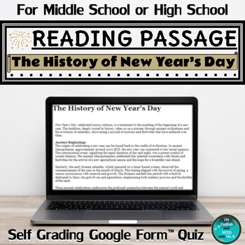 Preview of History of New Year's Day Reading Comprehension Passage & Quiz | Google Form