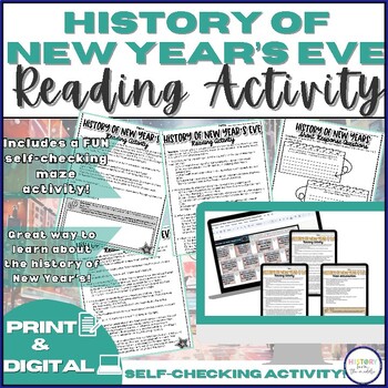 Preview of History of New Year's Eve|Reading Activity & Maze Activity - Print and Digital