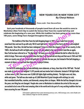 Preview of History of New Years Eve Ball Drop Celebration NYC Reading Comprehension Sheet
