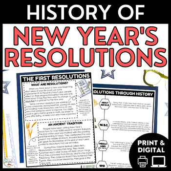 Preview of History of New Years Resolution Reading Passages & Timeline Worksheet