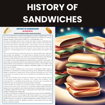 Preview of History of Sandwiches Reading Comprehension | History of Food