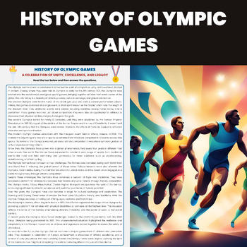 History of Olympic Games Reading Comprehension Passage Worksheet