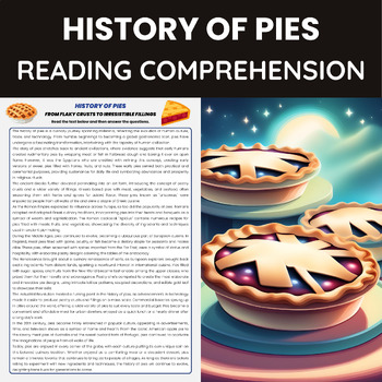 Preview of History of Pies Reading Comprehension | History of Food