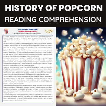 Preview of History of Popcorn Reading Comprehension | History of Food