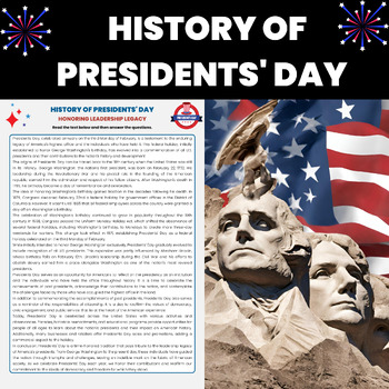 Preview of History of Presidents Day Reading Passage for Washington's Birthday