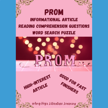 Preview of History of Prom Informational Text Reading Comprehension Questions Word Search