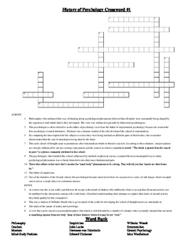 Preview of History of Psychology Unit Review Crossword