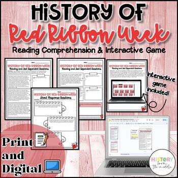 Preview of History of Red Ribbon Week - Reading Comprehension & Game - Print and Digital