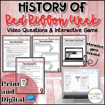 Preview of History of Red Ribbon Week - Video Questions & Game - Print and Digital