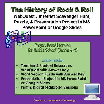 Preview of History of Rock and Roll WebQuest & Presentation Project | Distance Learning