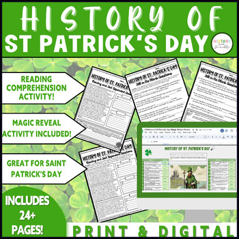 Preview of History of Saint Patrick's Day | Rdg & Magic Reveal Activity - Print & Digital