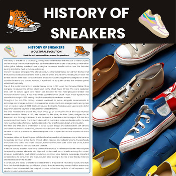 Preview of History of Sneakers Reading Comprehension | History of Clothing