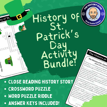 Preview of History of St. Patrick's Day Close Reading Story, Crossword, + Word Riddle!