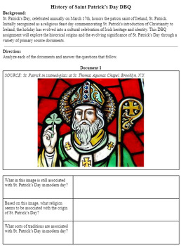 Preview of History of St. Patrick’s Day DBQ - Document Analysis Questions - Holiday History