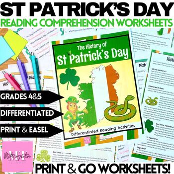 Preview of History of St Patrick's Day Reading Comprehension Worksheets