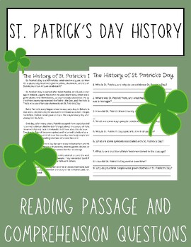 Preview of St. Patrick's Day History | Reading Passage and Comprehension Questions