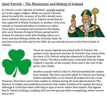 Preview of History of St. Patrick's Day Reading and Questions