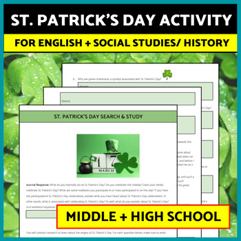 Preview of History of St. Patrick’s Day Research Activity, WebQuest, Middle & High English