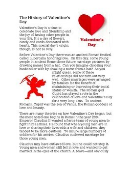Preview of History of St. Valentine's Day Reading and Questions
