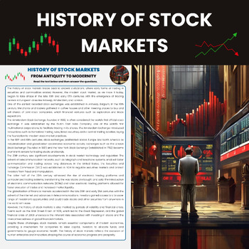 Preview of History of Stock Markets Reading Comprehension Worksheet | Finance History