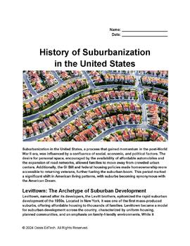 Preview of History of Suburbanization  in the United States Worksheet