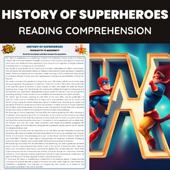 Preview of History of Superheroes Reading Passage | History of Comic Books Superheroes