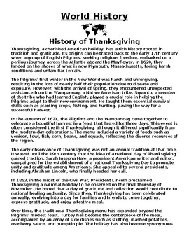 Preview of History of Thanksgiving Article & Questions (Word)