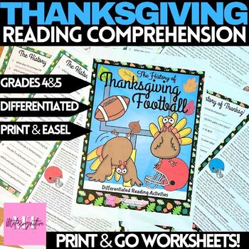 Preview of History of Thanksgiving Football Reading Comprehension Worksheets