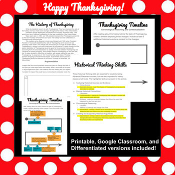 History of Thanksgiving - Historical Thinking Skills - Printable and Digital